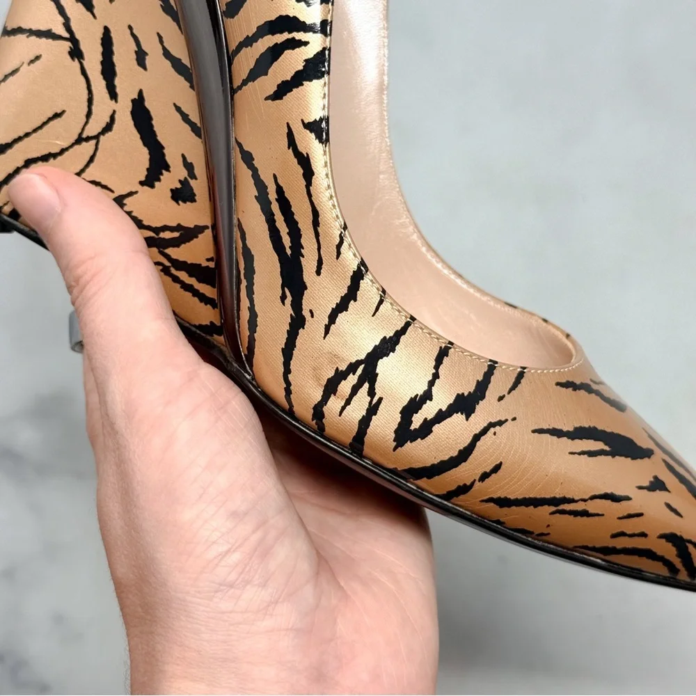 NEW Casadei Vintage Y2K Tiger Patent Leather Pointed Toe Wedge Heel Pumps Retro